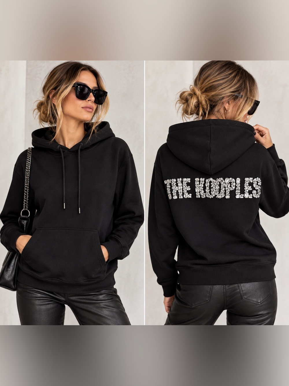 The Kooples NWT Black Crystal Rhinestone Logo Pullover Hoodie Sweatshirt XS $265